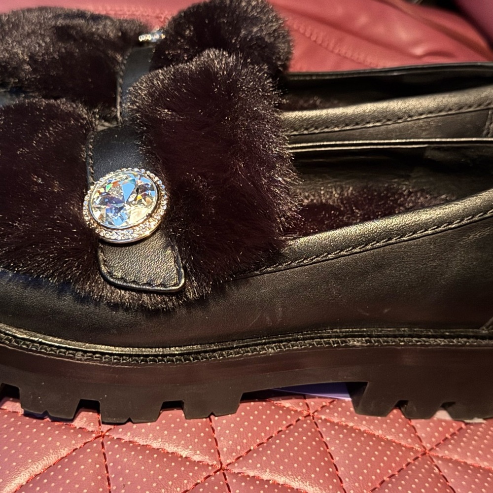 Kate Spade Posh Black Fur Loafers - Picture 3 of 7